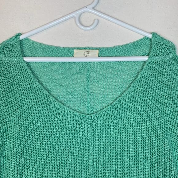 hyped unicorn womens medium large knit green sweater pullover inside out crochet - Picture 4 of 10
